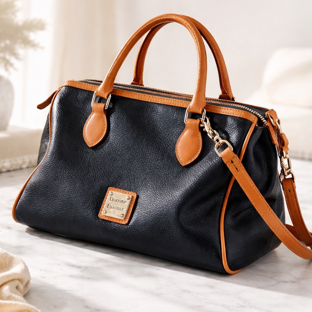Elegant Black and Tan Leather Handbag